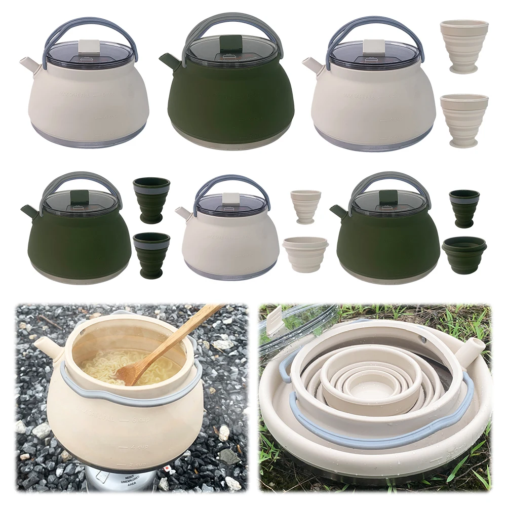 1.5L Outdoor Folding Silicone Kettle Portable Mini Boiling Water Pot with Handle Water Kettle Collapsible Cooking Pot for Travel