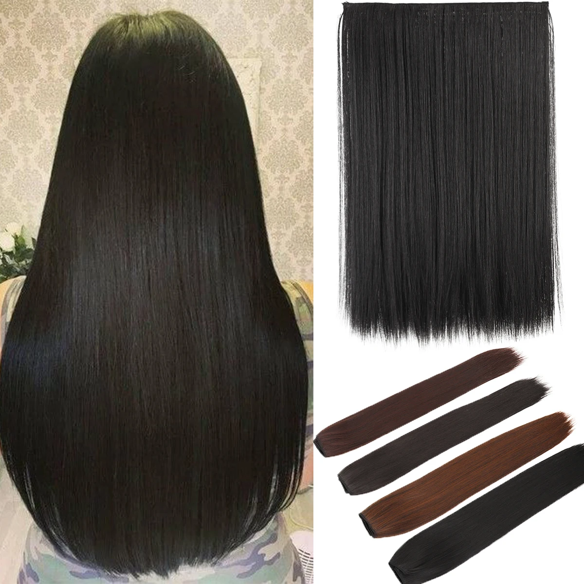 

Синтетический парик-накладка для волос с 5 клипсами, 20, 24, 28 дюймов, термостойкий, для женщин, длинные прямые волосы