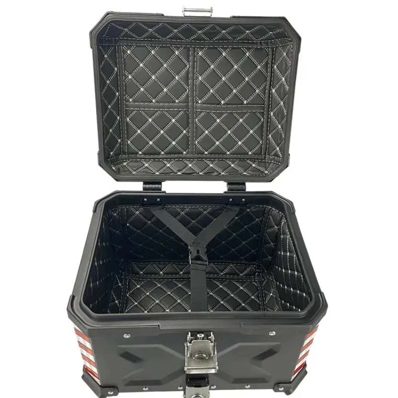 55L Black X Design Tail Box Aluminum Top Larger Motorcycle Trunk