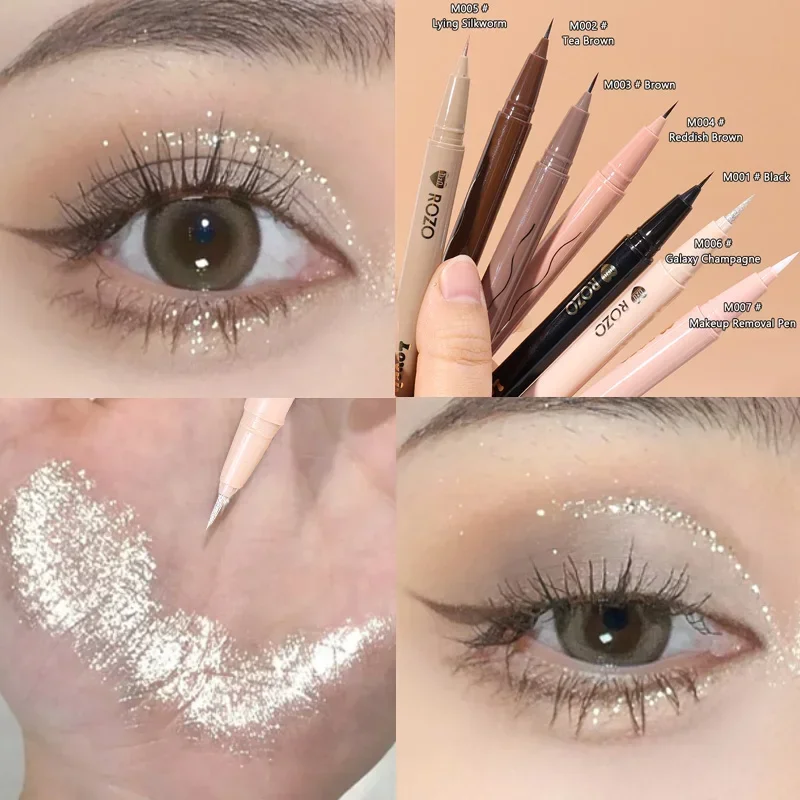 Caneta líquida Glitter Black Eyeliner, impermeável duradoura, secagem rápida, maquiagem suave, bicho-da-seda deitado fosco, lápis de gel, beleza