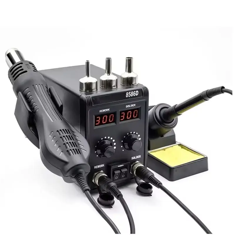 8586D Soldering Station LCD Dual Digital Display Electric Soldering 2 In1 750W Hot Air Welding Rework Station EU Plug-AT36