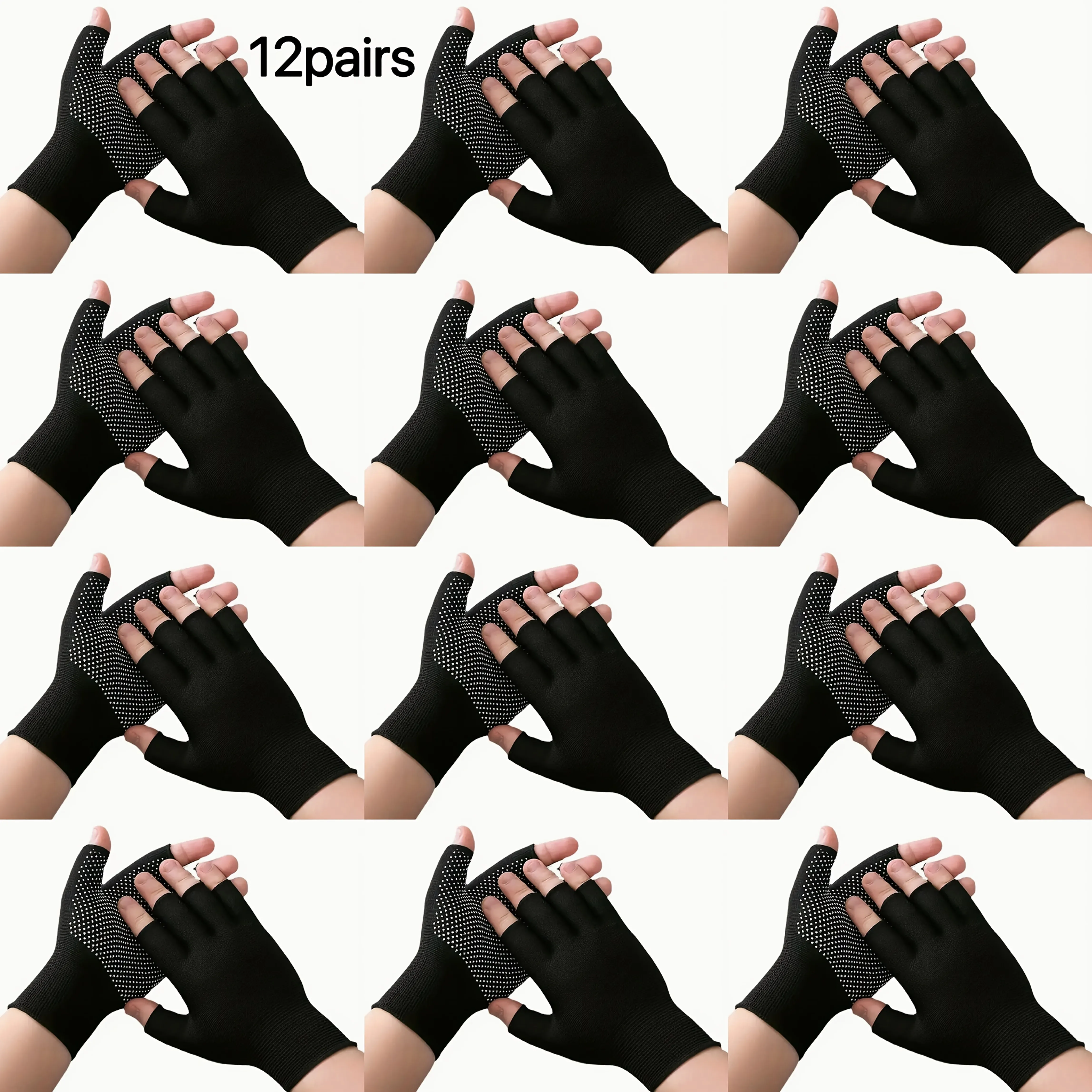 12 Pairs of Semi Finger Non Slip Woven Gloves Are Very Suitable for Outdoor Activities Such As Cycling, Fishing, Driving, Etc