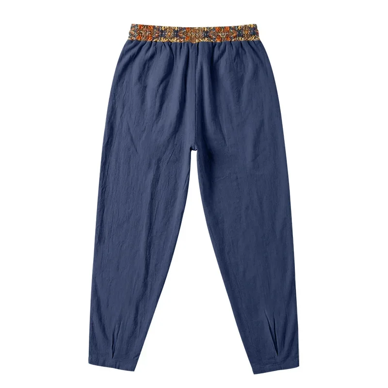 Herren 95% Leinen Haremshose Boho Blumenmuster Kordelzug Taille Lässige Weite Hose Strand Urlaub Knöchellange Hose – Detail 17