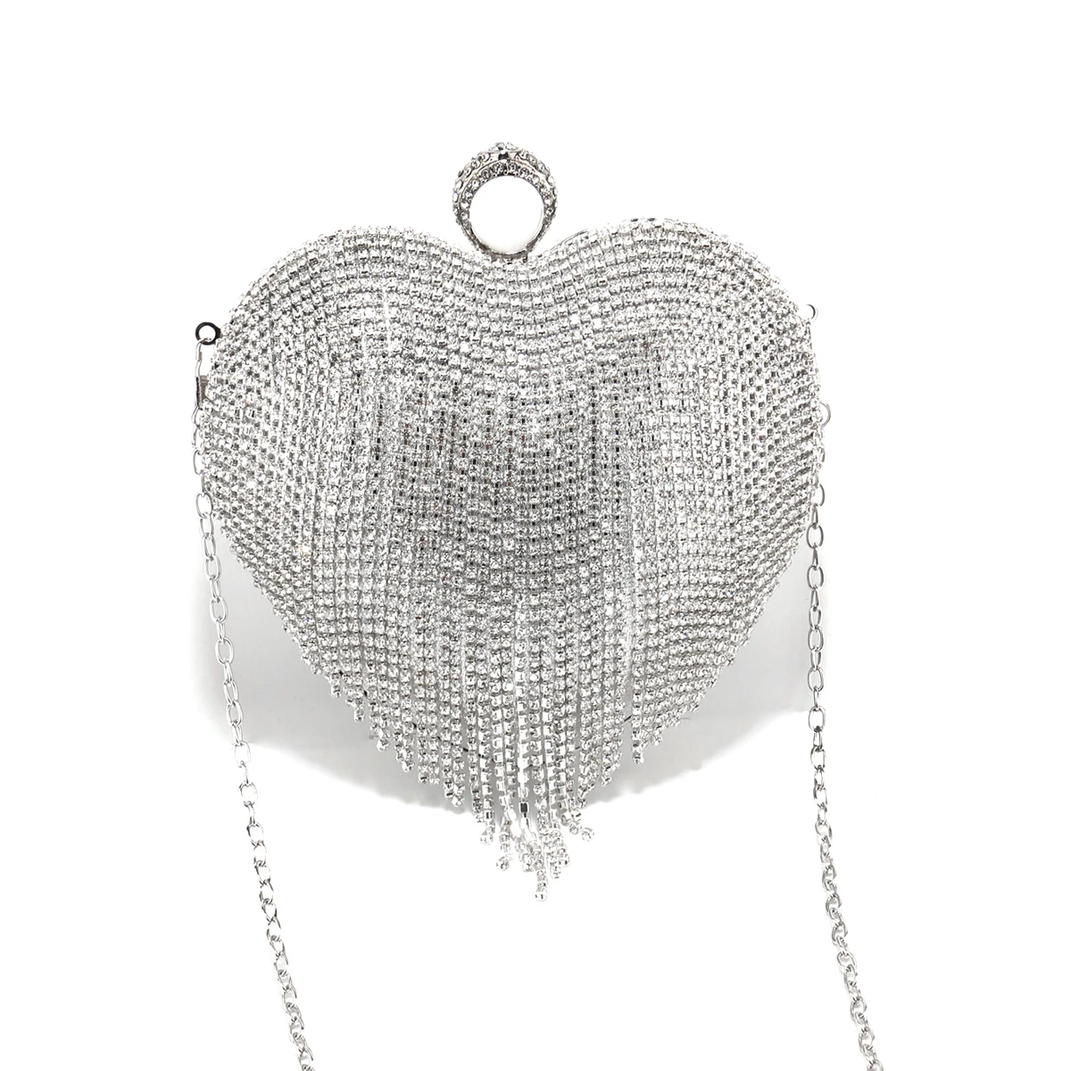 Borse da sera da donna con nappe diamanti Design a cuore moda strass pochette da giorno borsa con manico laterale