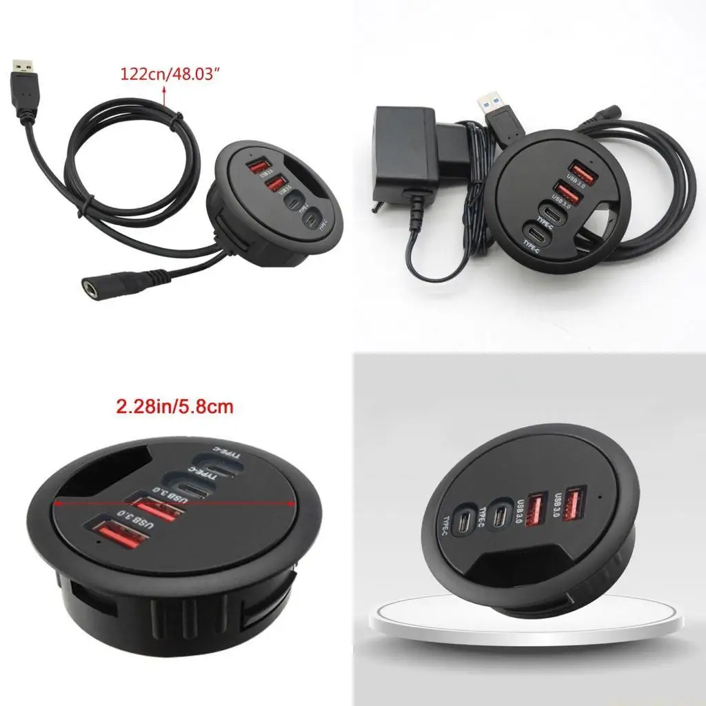 

Монтаж на столе, 4 порта USB + адаптер-концентратор типа C, мультисплиттер для ноутбука