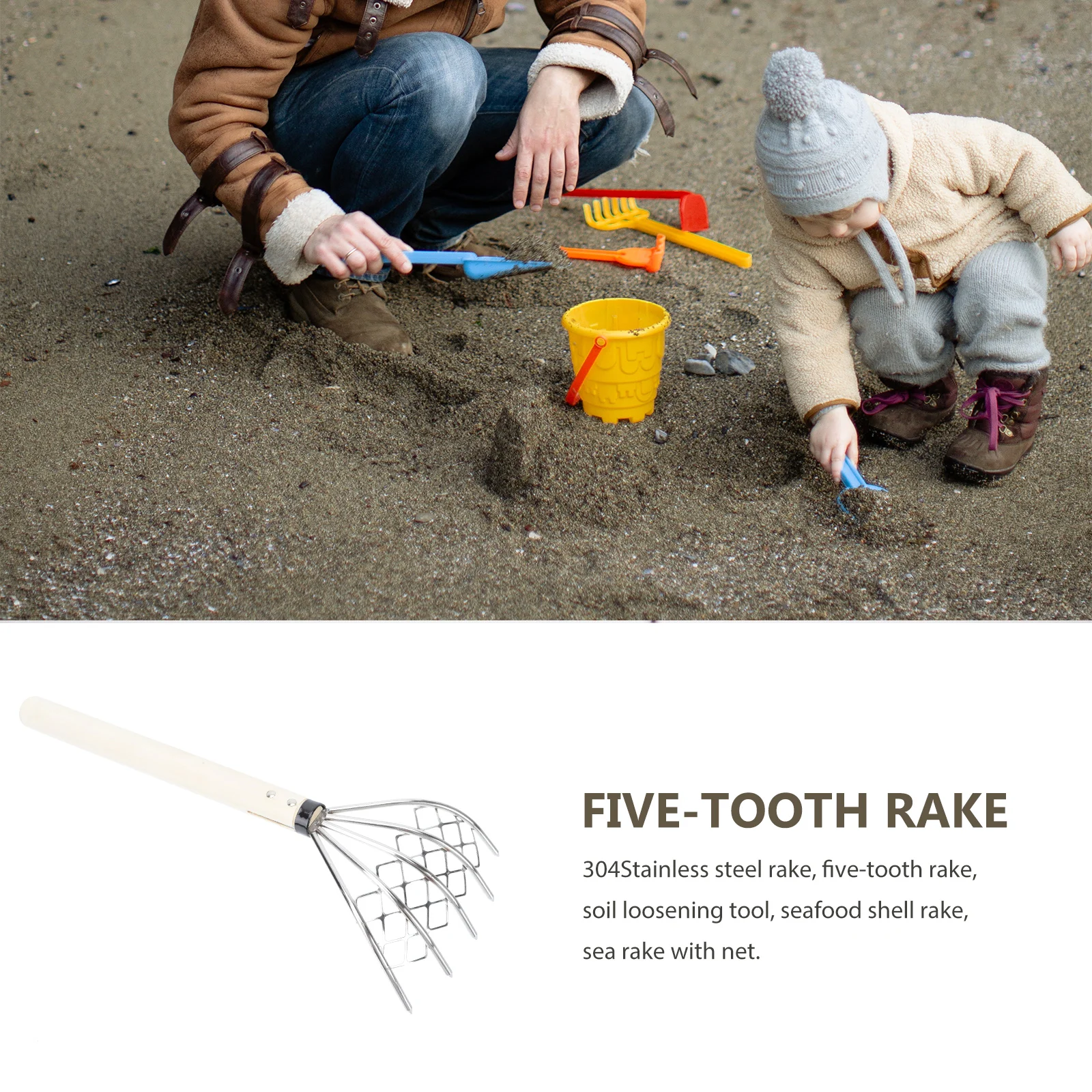 

Stainless Steel 304 Grade Durable Wood H Spreading Soil Rake Clam Digging Tool Spreading Soil Cultivator Garden Shovel