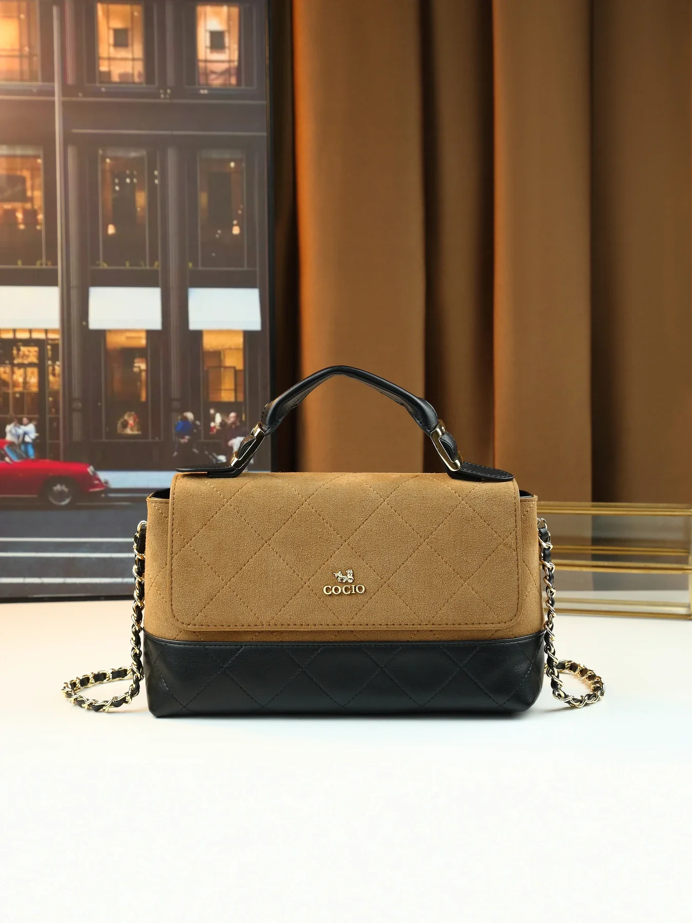 

Autumn and winter retro two-color large-capacity portable square bag rhombus pattern women's versatile bag