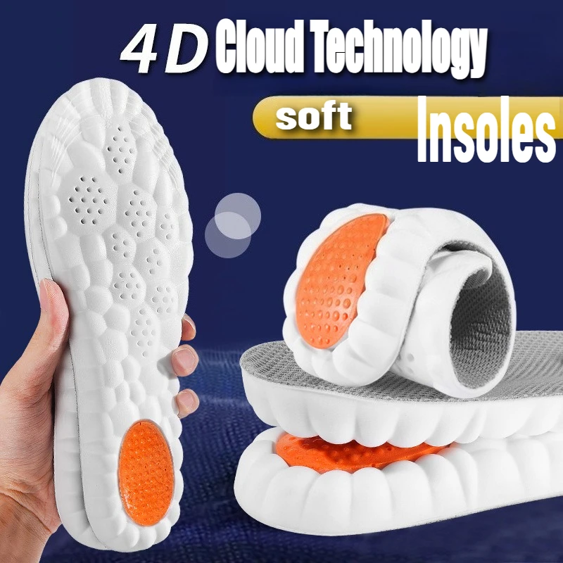

4D Latex Sport Insoles Soft High Elasticity Shoe Pads Breathable Running Basket Shoe Sole Arch Support Orthopedic Inserts Unisex
