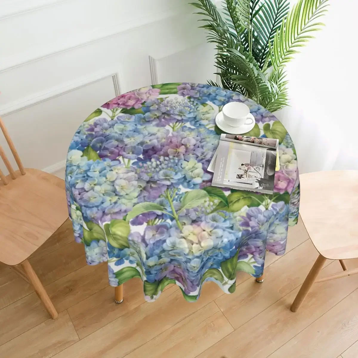 Bloom Flower Print Tablecloth Pink Hydrangea Vintage Round Table Cloth For Home Picnic Events Party Table Cover Table Decoration