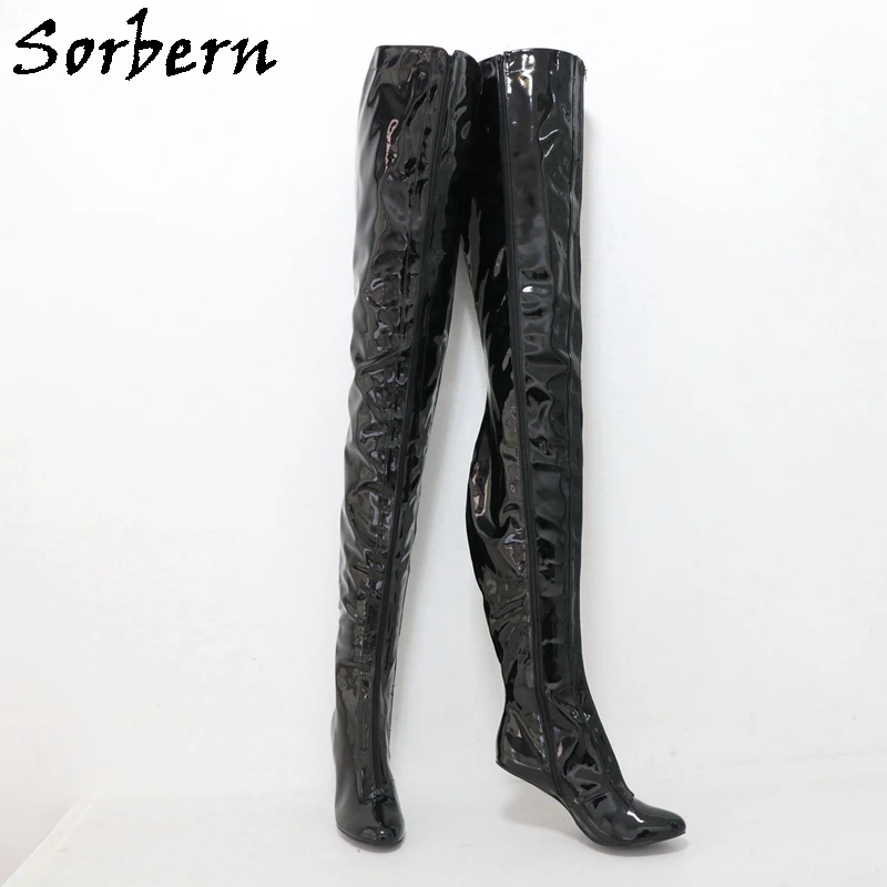 Sorbern 90cm Heelless Fetish Women Boots 12cm Round Toe Burlesque Crotch Thigh Front Zipper Shoes Unisex Custom Leg Size