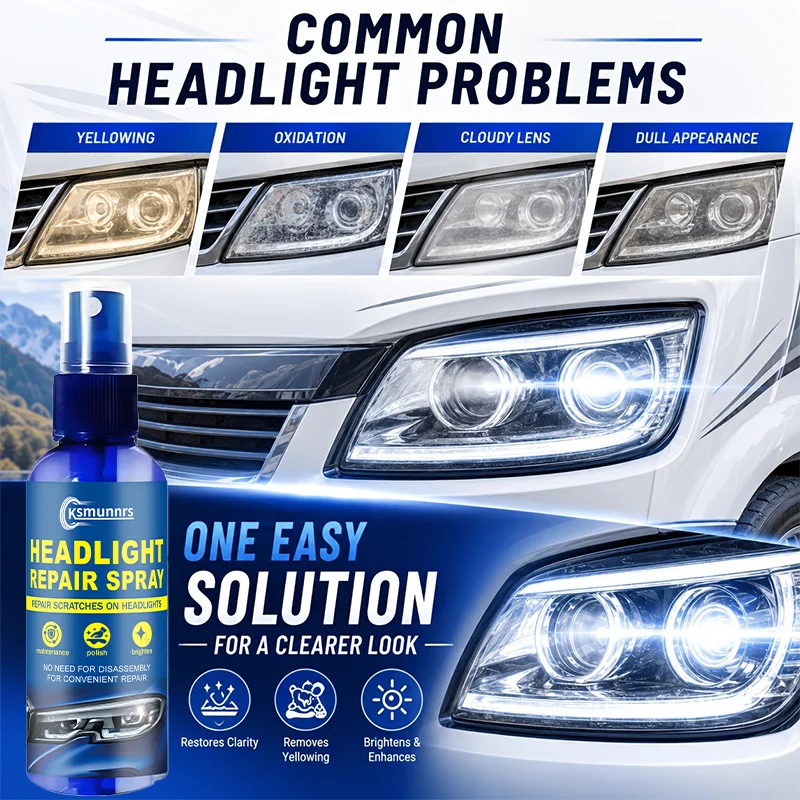 New Headlight restore spray - gets rid of yellowing, scratches, fog and haze, making your headlights look bright and shiny insta