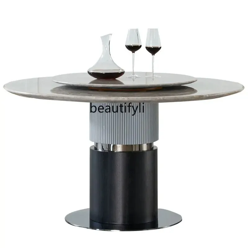 A8076  Italian Marble round Table Light Luxury Dining Tables and Chairs Set Modern Household Large and Small Apartment Type furn