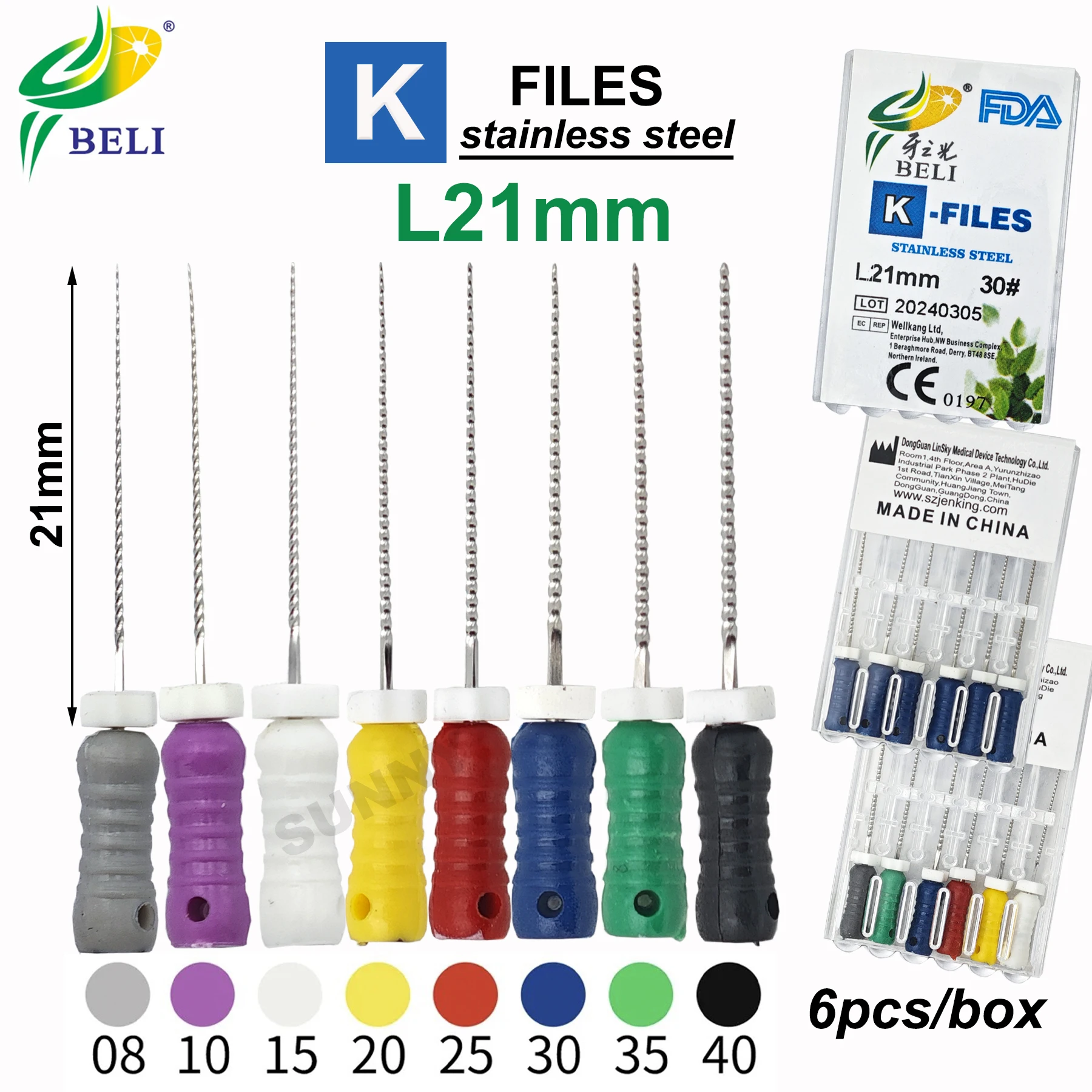 21mm Dental Hand Use K-Files Stainless Steel Endodontic Files Root Canal Treatment Drills Dentistry Lab Dentist Tools 6Pcs/Pack