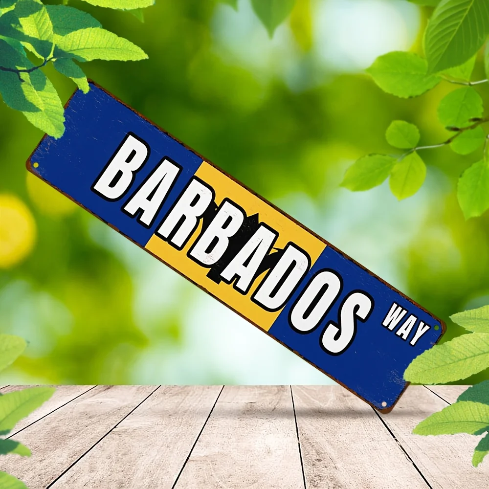 2D Flat, 1pc, Vintage Barbados Landscape Road Metal Wall SignUv-Resistant Rust-Proof Aluminum Retro Caribbean License Plate