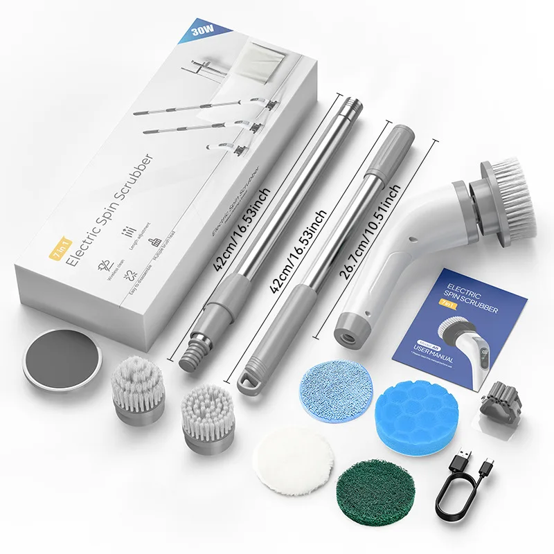 แปรงทำความสะอาดไฟฟ้าอเนกประสงค์สำหรับทำความสะอาดแบบชาร์จไฟได้ด้ามยาวห้องน้ำกระจกห้องครัวระเบียงทำความสะอาดรถยนต์