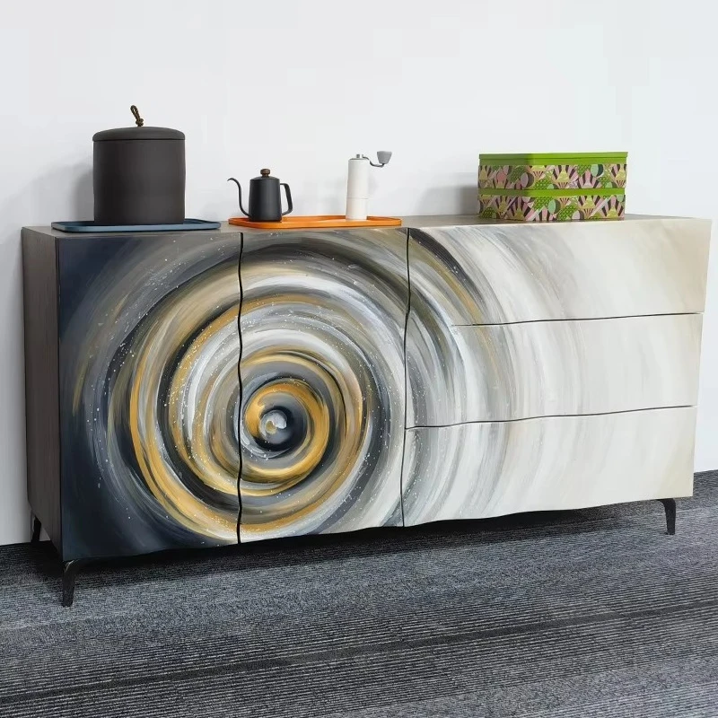 xj-New Hand-Painted Oil Painting Table Side Cabinet Modern Water Ripple Painting Paint Rectangular Dining Edge Cabinet AN-2442~