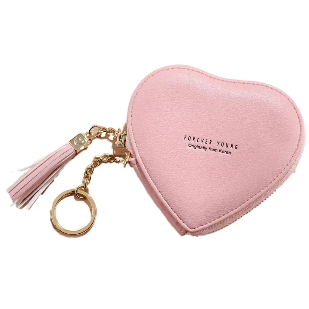 

Милый кошелек на молнии в форме сердца из искусственной кожи, брелок для ключей с сердечком, кошелек для монет, мини-клатч с кисточками, сумка для наушников для девочек