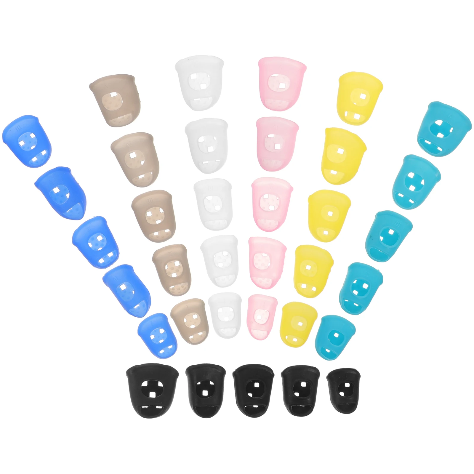 

35pcs Guitar Finger Protectors Thick Silicone Covers for Practice String Pressing Strumming Picking Yellow Grey Clear Sky Blue