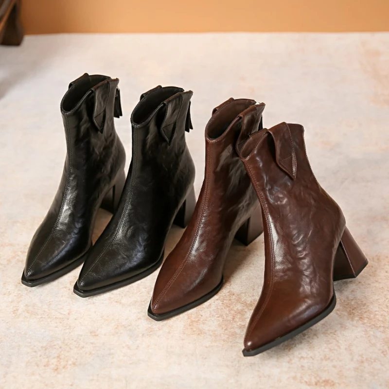 Women Women Pointed Toe Ankle Boots Back Zipper Tassel Decor Faux Leather Square Heel Slim Fit Autumn Winter Fleece Lined Botas Mujer - Aliexpress Deal