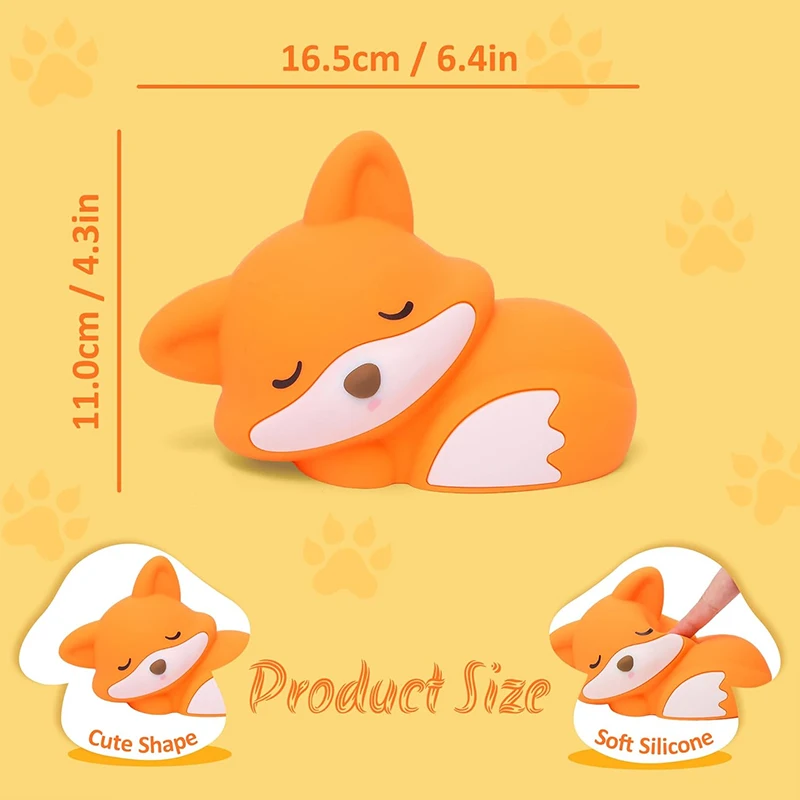 Fox Night Light Rechargeable Squishy Dimmable Nightlight, LED Novelty Animal Toy Cute Stuff, Baby Tollders Room Décor