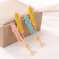 Trendy Rhinestone Wheat Ear Brooch for Women Ukrainian Wheats Pin Enamel Plant Badges Event Party Decoration Clothes Accessories