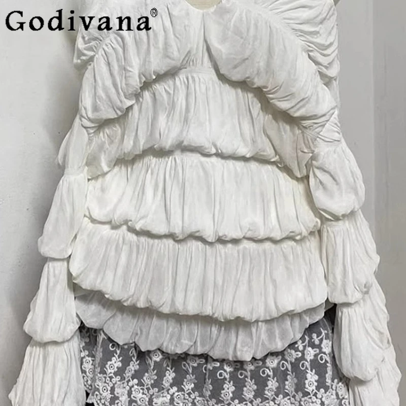 오리지널 하이엔드 패션 다용도 셔츠 여성용 화이트 긴팔 Y2K 블라우스 핫걸 여름 유니크 고급 홀터탑