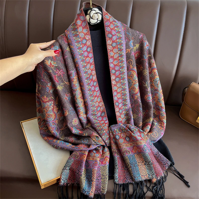 

Роскошные кашемировые зимние шарфы с вышивкой, женские парео, накидка, теплый мусульманский модальный хиджаб, шаль, массивный платок, женское элегантное пончо