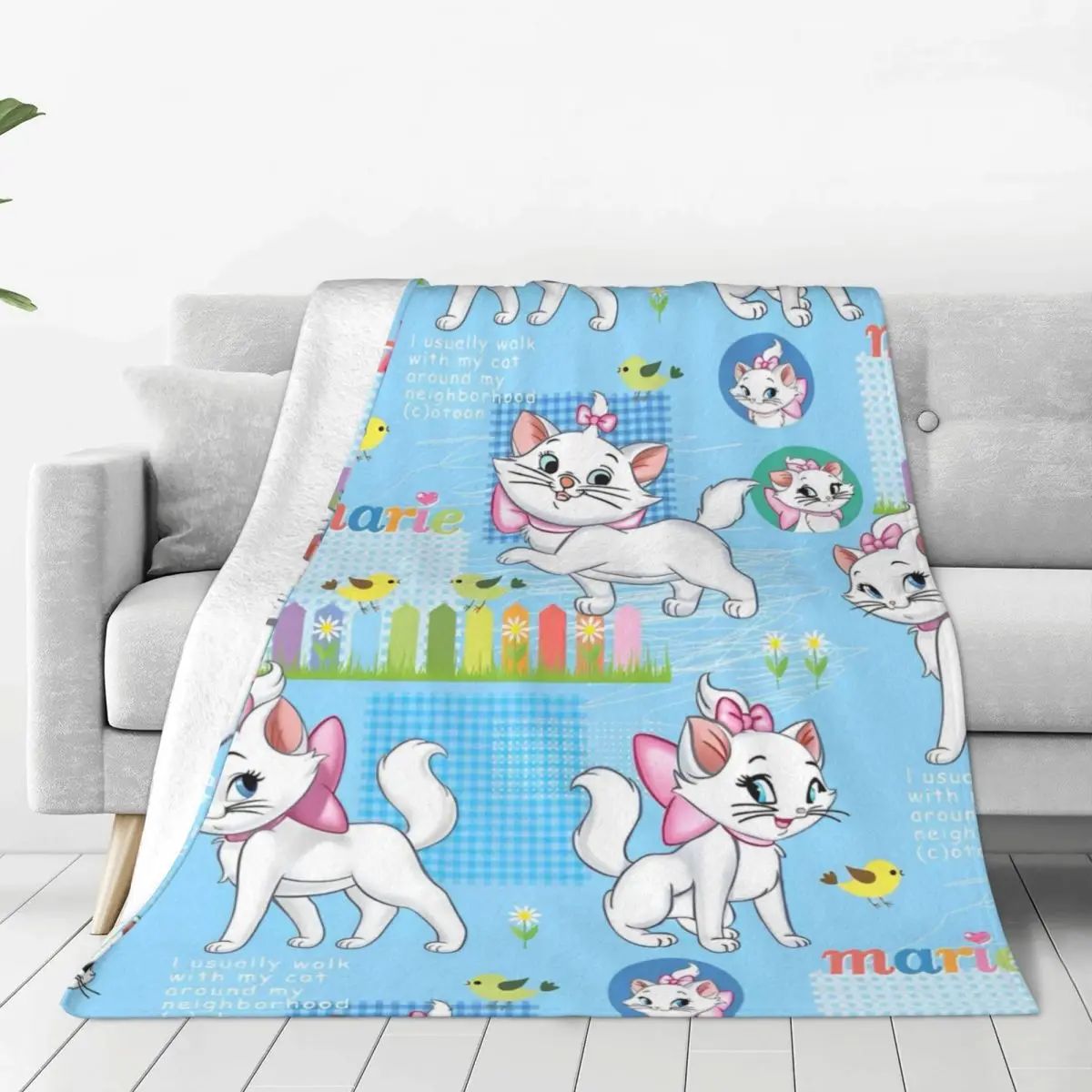 MINISO The Aristocats Marie Cat Kawaii Anime Plush Blanket Kids Adult Flannel Throw Blanket For Bedroom Warm Soft Bedspread Gift