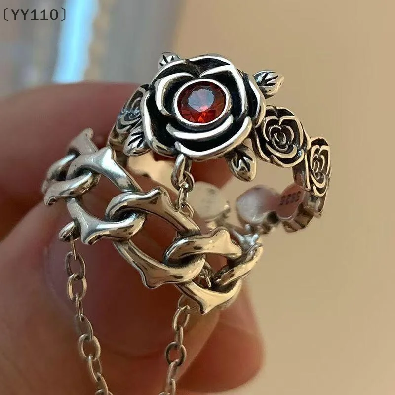 [-YY110」 الرجعية روز شوكة افتتاح حلقة الشرير القوطي سلسلة خواتم الاصبع النساء مجوهرات اكسسوارات هدية #4