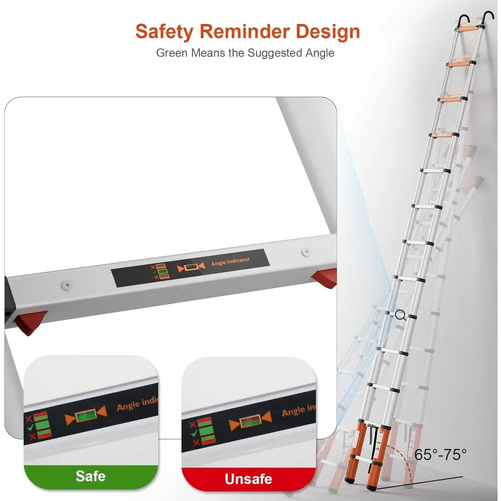 Escalera telescópica de aluminio Escalera de extensión telescópica Capacidad de 330 libras Retetracción con un solo botón (12,5 pies)