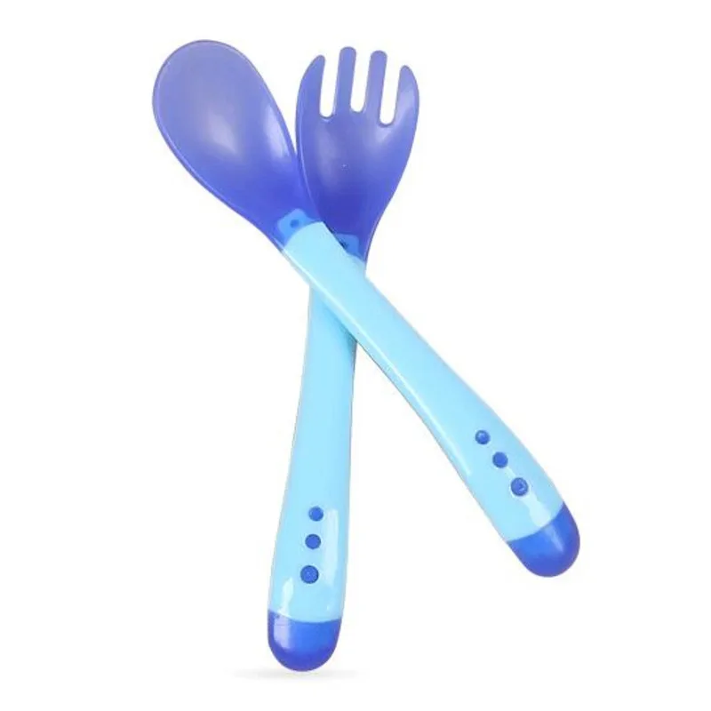 1 Set Baby Feeding Tableware Temperature Sensing Silicone Spoon Fork Dinnerware Cutlery Utensils Solid Feeding Newborn Training