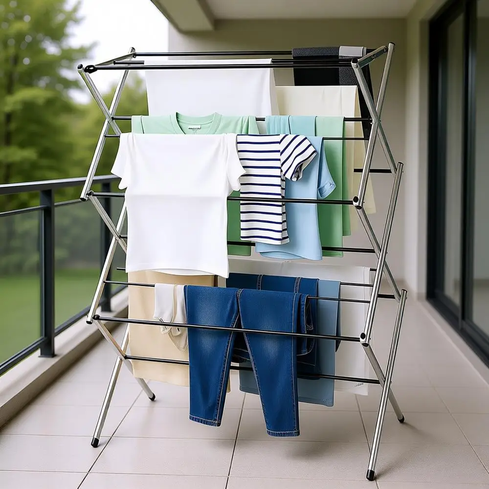 

Portable Collapsible Clothing Dryer Rack, Ideal for Drying Clothes, Lingerie, Towels, Linens, Laundry Essentials, Metal Chrome F