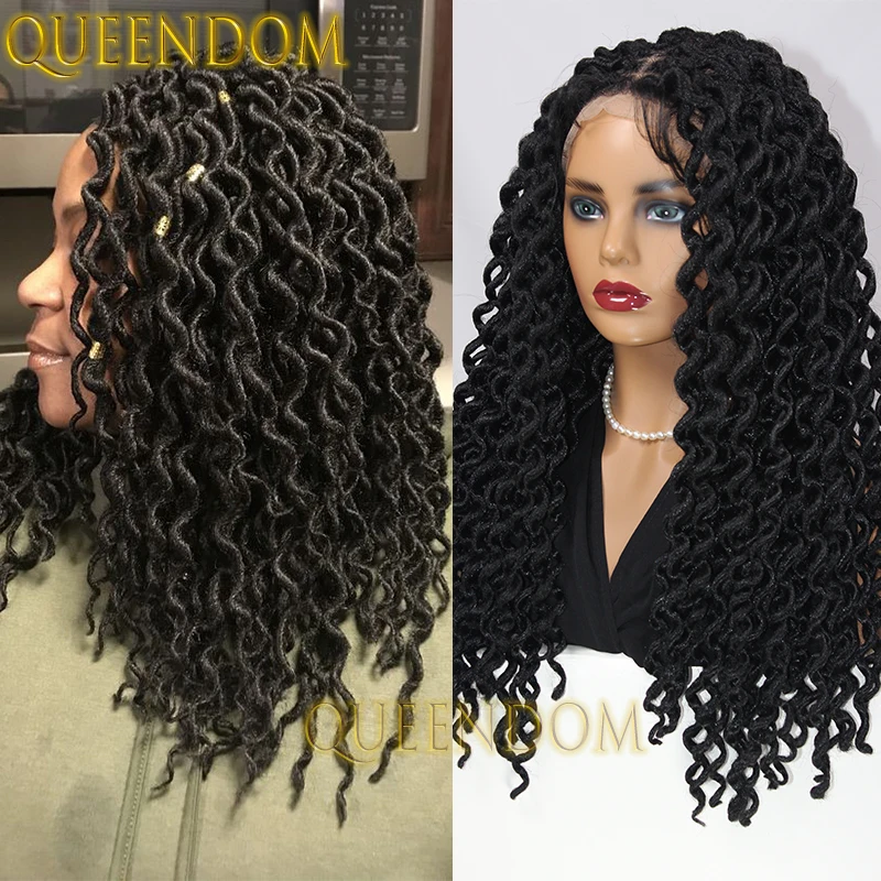 22'' Synthetic Passion Wavy Braid Wig Knotless Extensions Pre-Looped Loose Twist Braids Wigs Full Lace Box Braided Faux Locs Wig