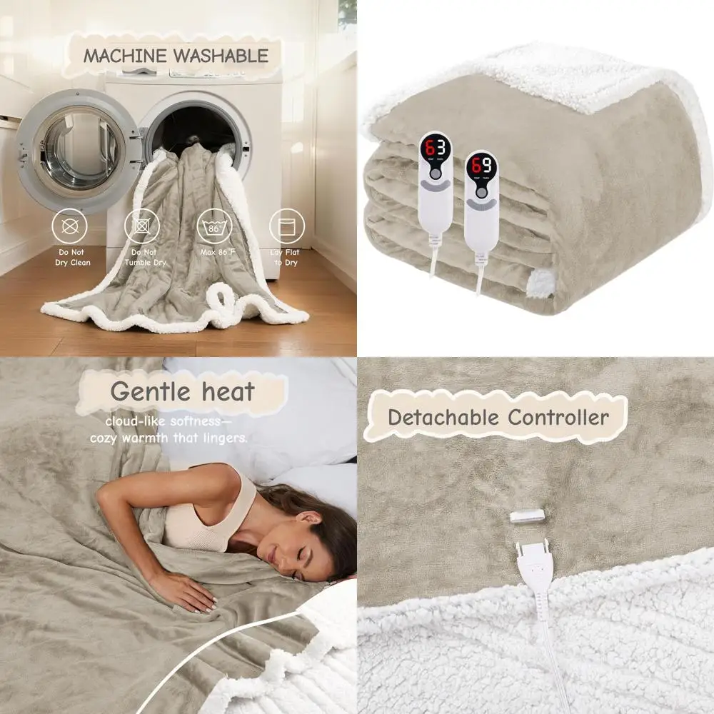 

Queen Size Electric Blanket 84x90, Soft Flannel, Dual Controllers, Overheat Protection, 6 Heat Settings, 10-Hour Timer