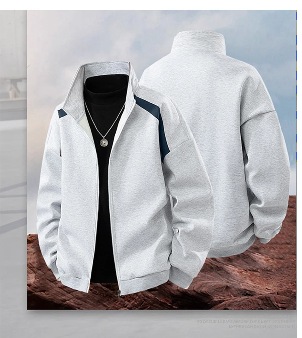 

Color Block Jacket Men's Fashion New Autumn 2025 Casual Loose Fit Zip Up Stand Collar Versatile Outerwear Long Sleeve Male Tops