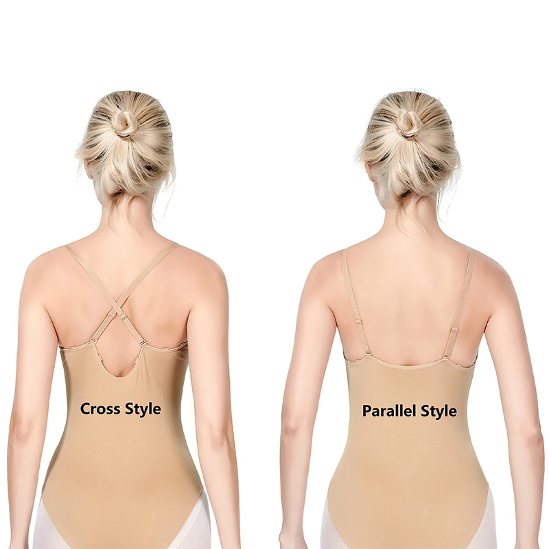 Women  Ballet Undergarments Nude Dance Leotard Seamless Gymnastic Underwear with Adjustable Clear Straps