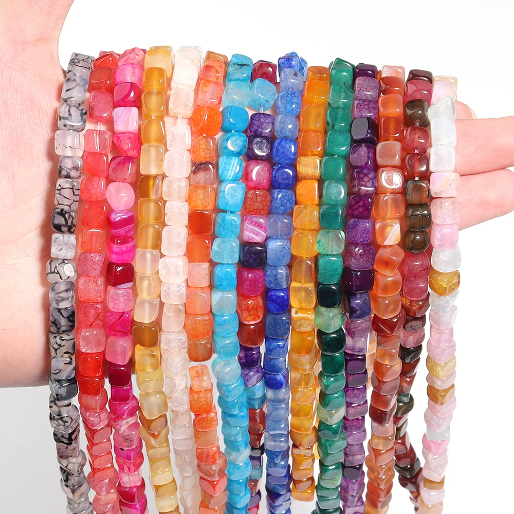 Natural Square Stone Beads 8mm Multicolor Agates Stone Loose Spacer Bead for Jewelry Making DIY Bracelet Necklace Materials