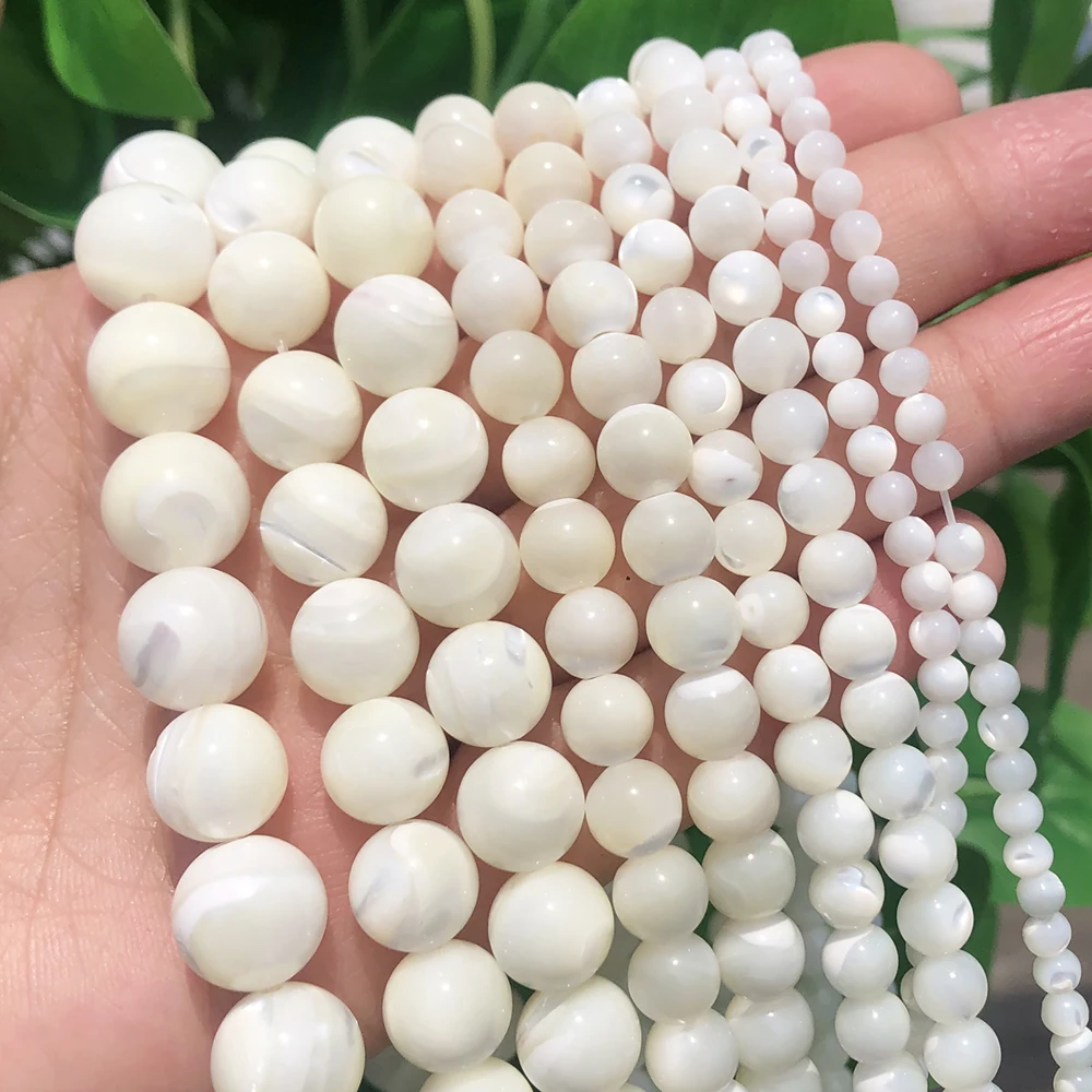 AA+ White Mother Of Pearl Mop Beads Natural Round Loose Beads For Jewelry Making DIY Bracelet Necklace 15'' Pick 4/6/8/10/12mm