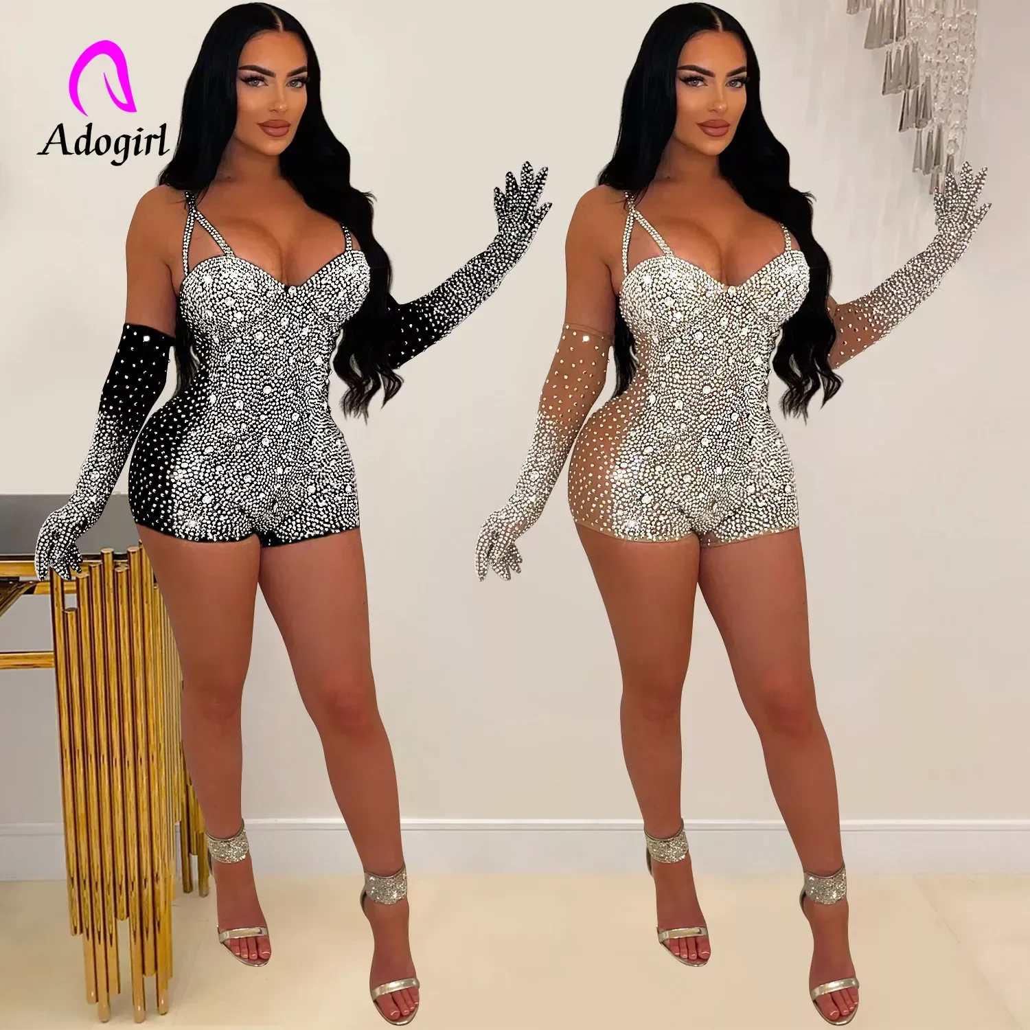 

Elegant Rhinestone Summer Sexy Jumpsuits Streetwear 2024 Women Bodysuit Playsuit Luxury Bodycon Sexy One Piece Romper Jumpsuit
