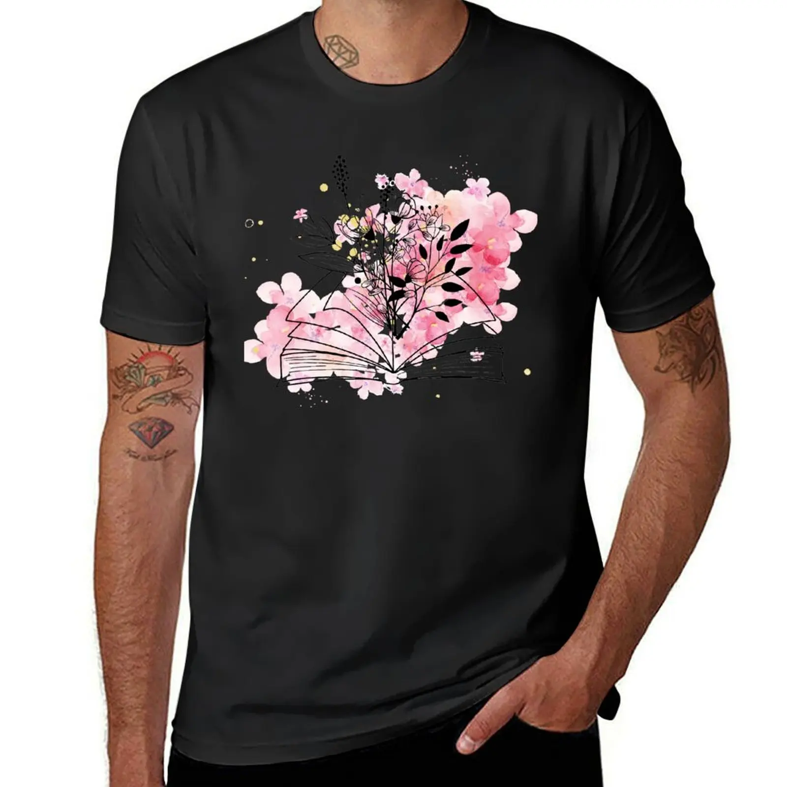 Flowers Growing From Book T-Shirt customizeds graphics animal prinfor boys anime t shirts for men