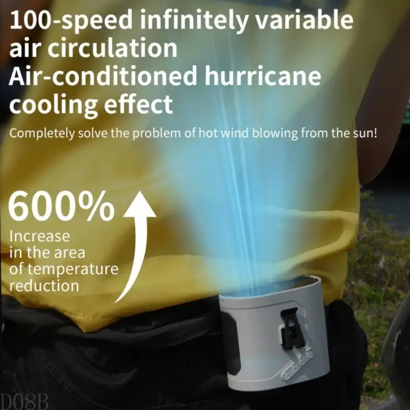

D08B Belt Clip Fan 100 Speeds Retractable Charging Cable For Hiking Travel Coolers