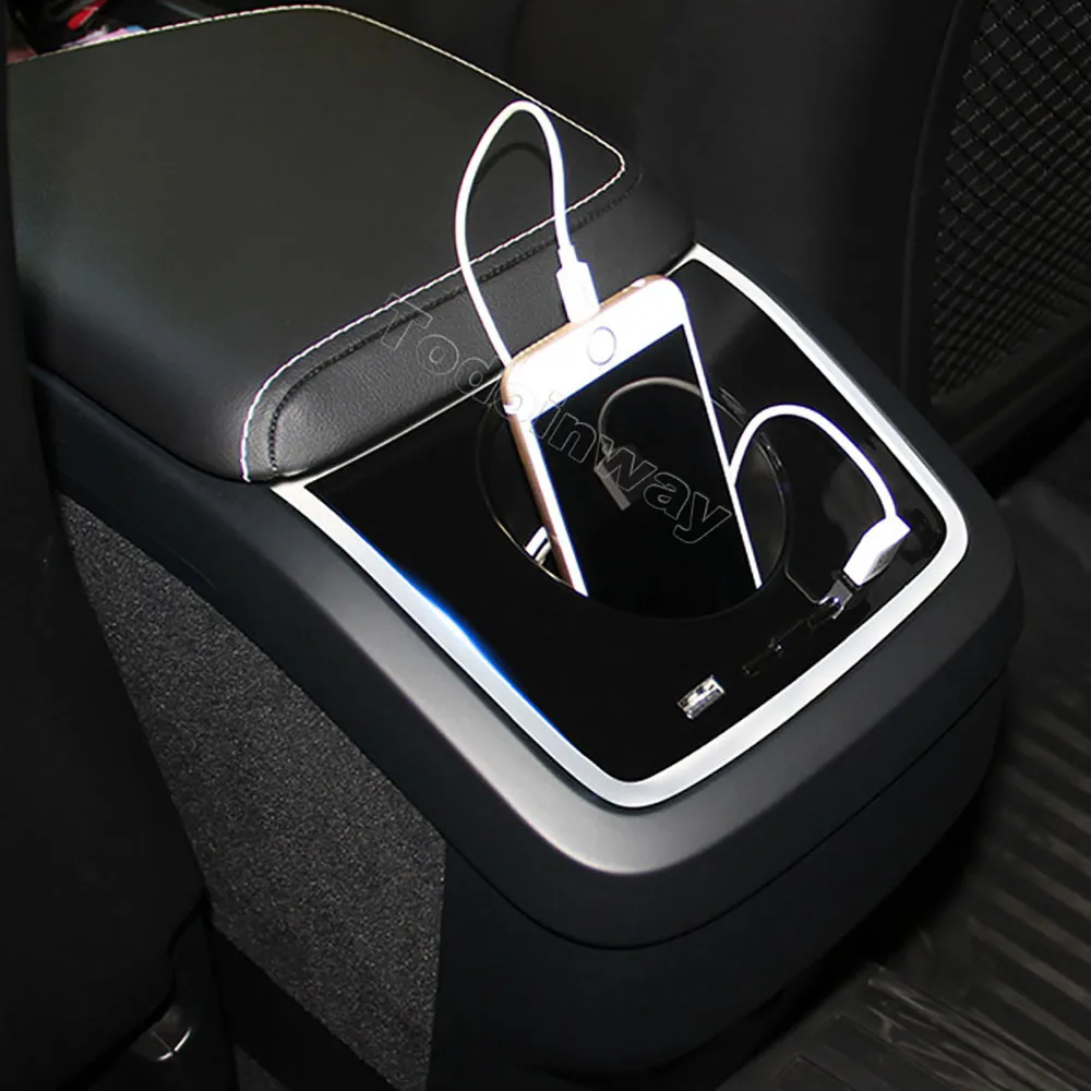 Car Shiny Rear Armrest Cup Holder Storage Box Usb Charging Port For Xc60 Xc90 S60 V60 2021-2024 Modify