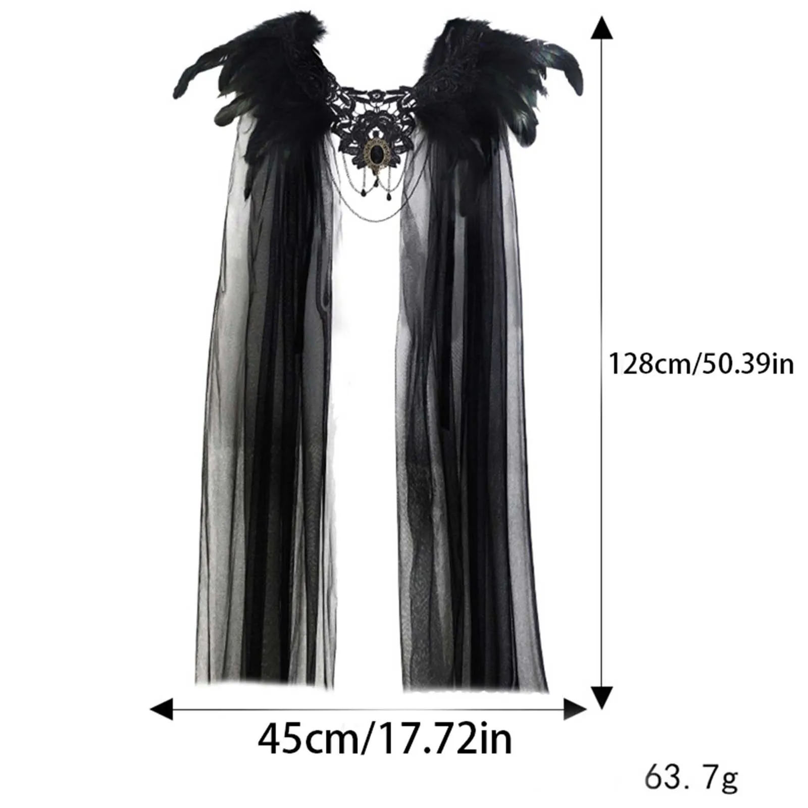 HEZIOWYUN المرأة ريشة عباءة القوطية تول الدانتيل الرأس مع ريشة طوق هالوين مصاص دماء الساحرة زي الملحقات