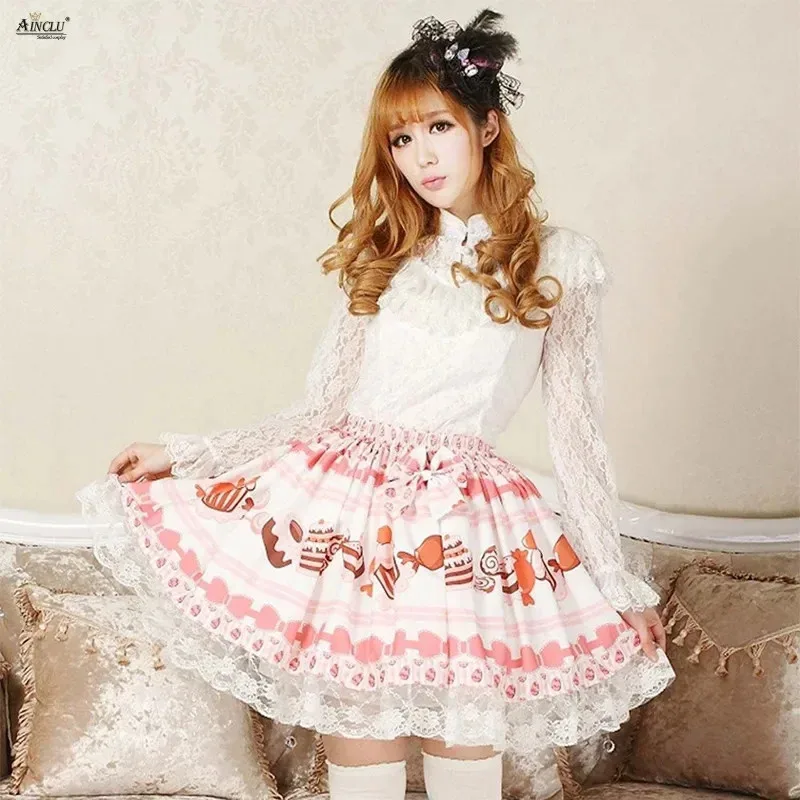

Womens Pink Lolita Polyester Lace Sweet Cream Cake Printed Cute Girls Cosplay Puffy Skirts XS-XXL if;3