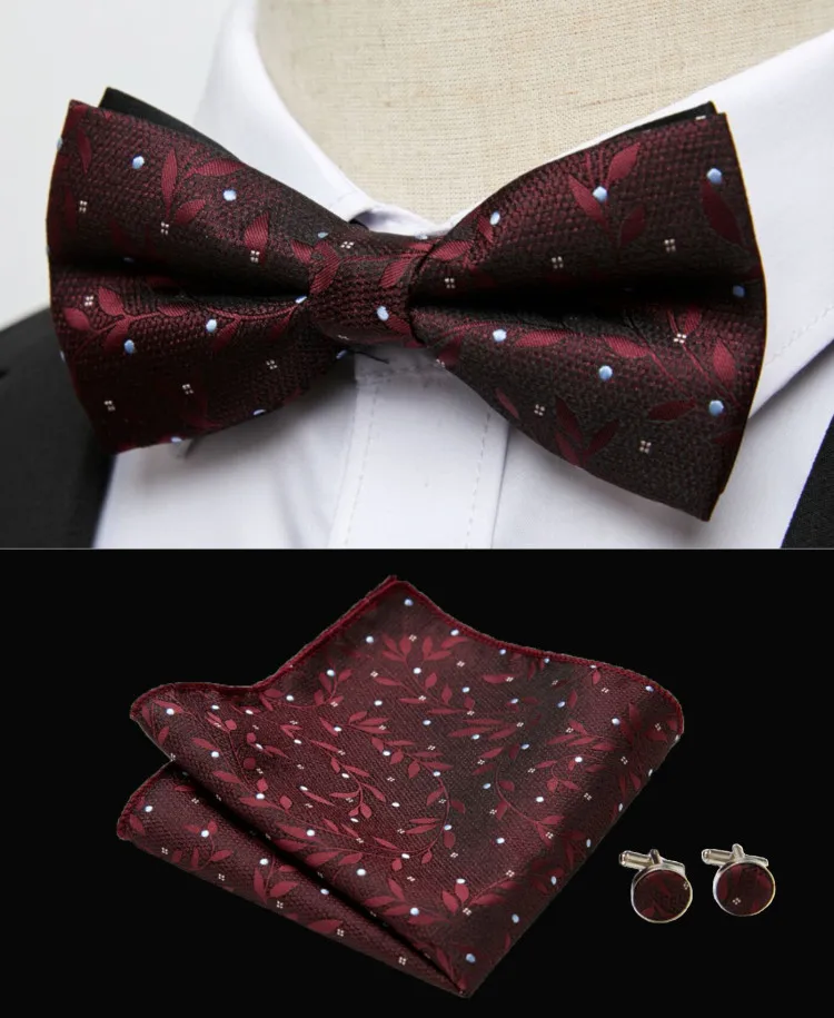 HUISHI Klassische blaue Fliege für Männer, Paisley-Blumenfliege, Einstecktuch, Manschettenknöpfe, Anzug-Set, Hochzeit, Party, kariert, solide Schmetterling – Detail 19