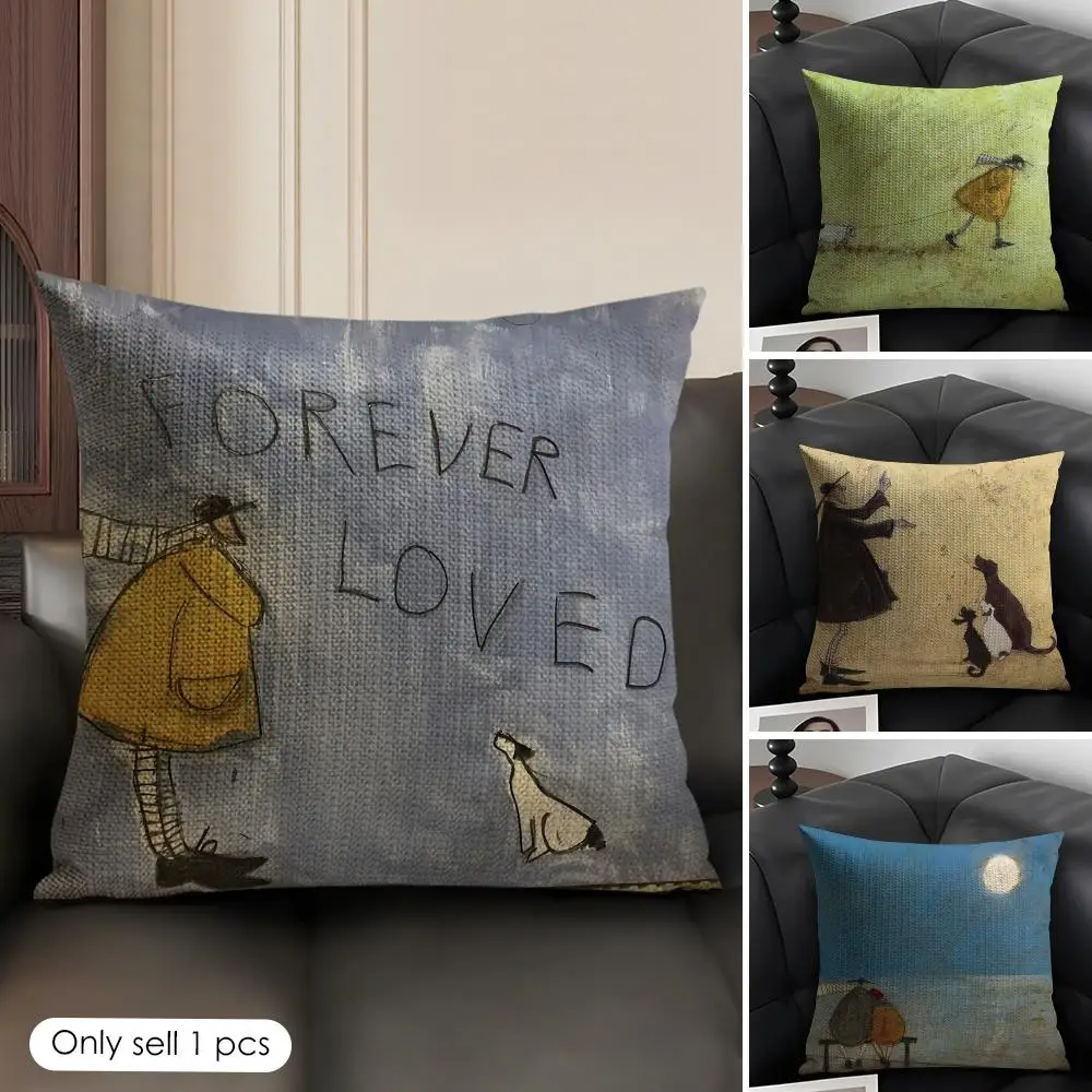 S-Sam Toft Art Retro Cushion Cover Natural Linen Organic Fabric Double-Sided Printing Breathable Perfect Gift For Decor