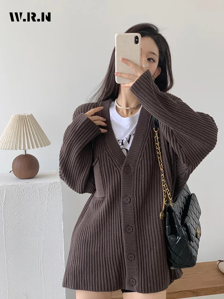 

Women Vintage Fashion Casual Single Breasted V-neck Sweater 2024 Winter Knitting Luxury Jumpers Long Sleeve Loose Cardigans