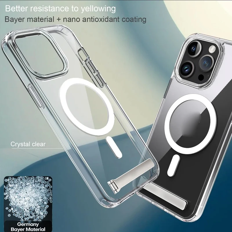 UYUXIO Transparente magnetische Handyhülle mit Ständer für iPhone 17 Pro Max 16 15 14 Plus 13 12 11 – Schutzhülle mit Halterung