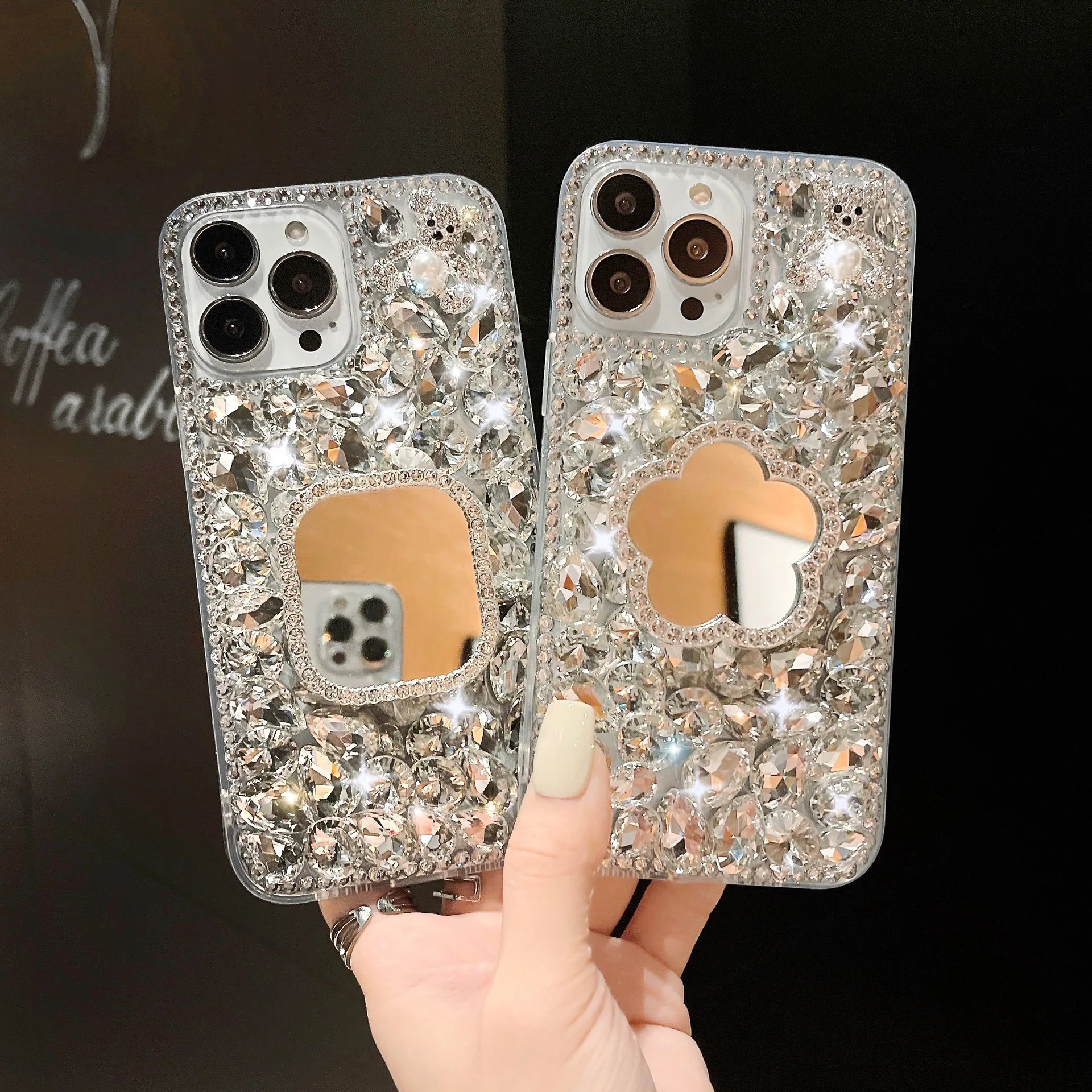 

Fashion Women Luxury Diamond Makeup Mirror Girls Cell Phone Case For iPhone16 ProMax iPhone15 14 13 phone case