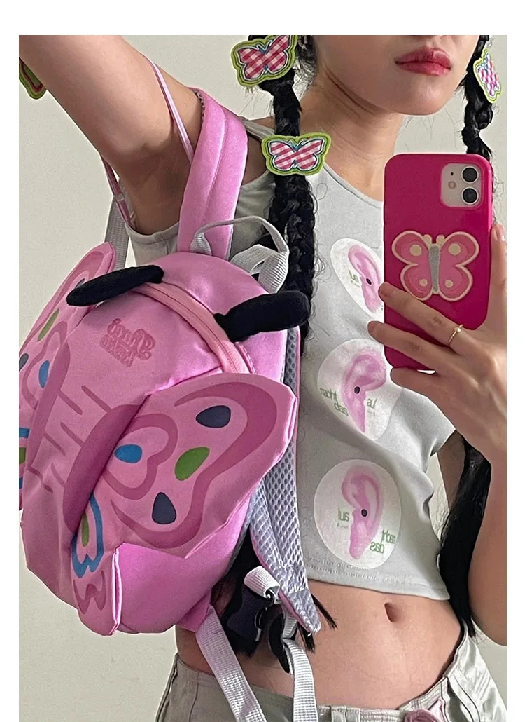 Jiaerdi tas ransel MINI ผีเสื้อ Y2k ของผู้หญิงแบบลำลองสำหรับเด็กผู้หญิงใหม่ฤดูร้อนน่ารักกระเป๋าเป้สะพายหลังสวยงาม